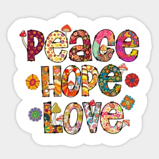 Vintage Peace Hope Love Retro Hippie Design Sticker